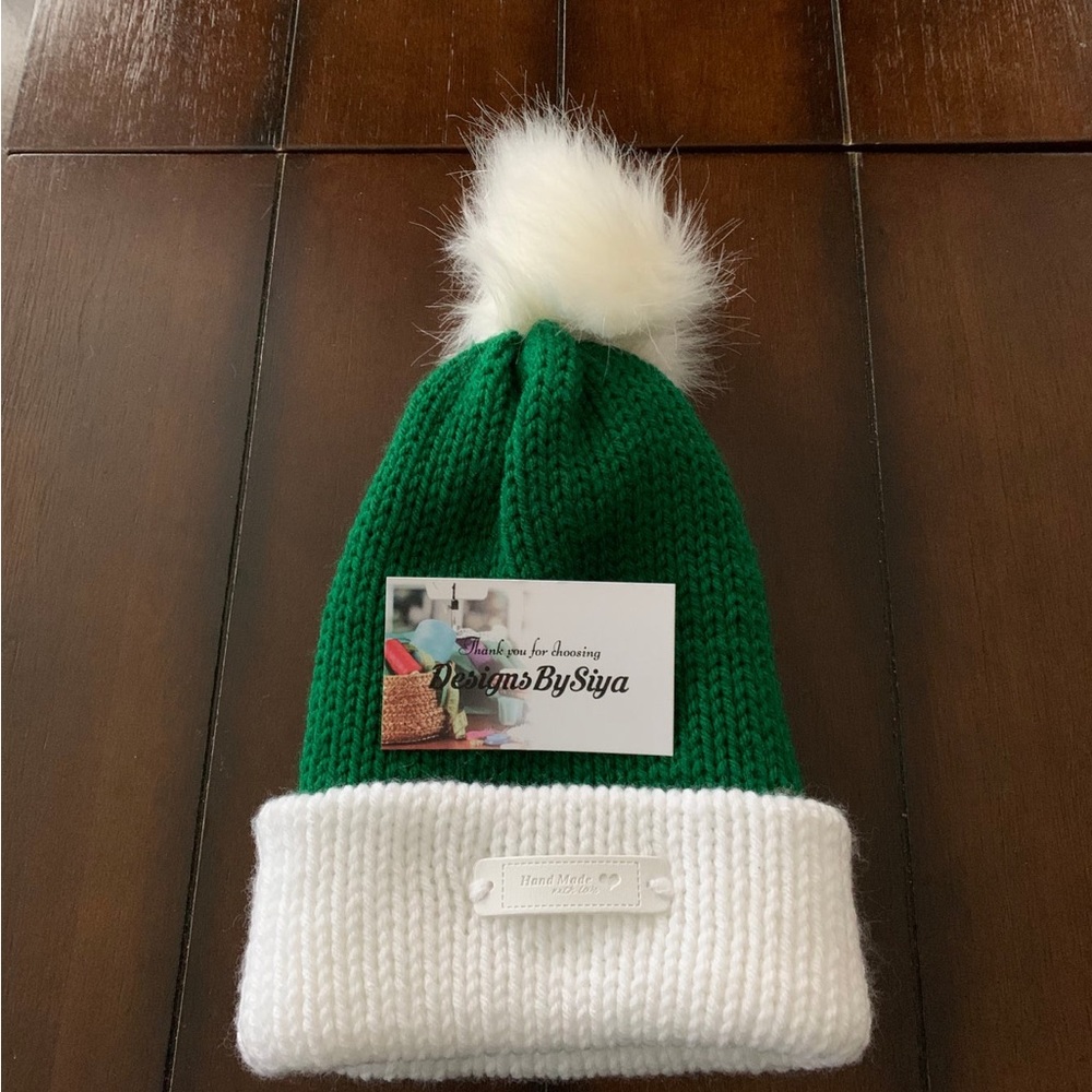 New!! Hand knitted Green Beanie Hat